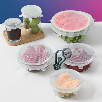 FlexSelo - Tampas de Silicone Auto Adaptadoras Reutilizáveis - 6 unidades (ESGOTADO)